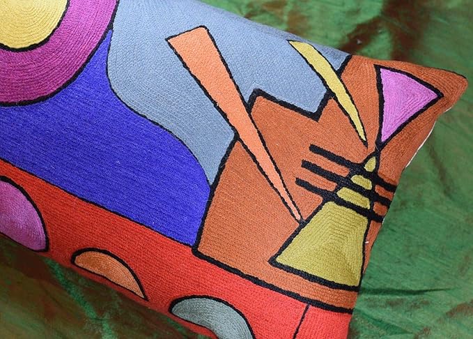 Lumbar Kandinsky Abstract Pillow Cover - Soul VI Modern Throw Pillowcase Modern Chair Cushion Contemporary Pillowsham Farmhouse Couch Cushions Hand Embroidered Wool Size 14x20-Ruum Studio Home