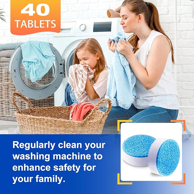 Washing Machine Cleaner Tablets, 40Pcs Deep Cleaning Tablets, Compatible with HE, Top & Front Load, Deep Cleaning Residue & Odor Eliminator, Deep-cleans to remove residue and neutralize smells01-Ruum Studio Home