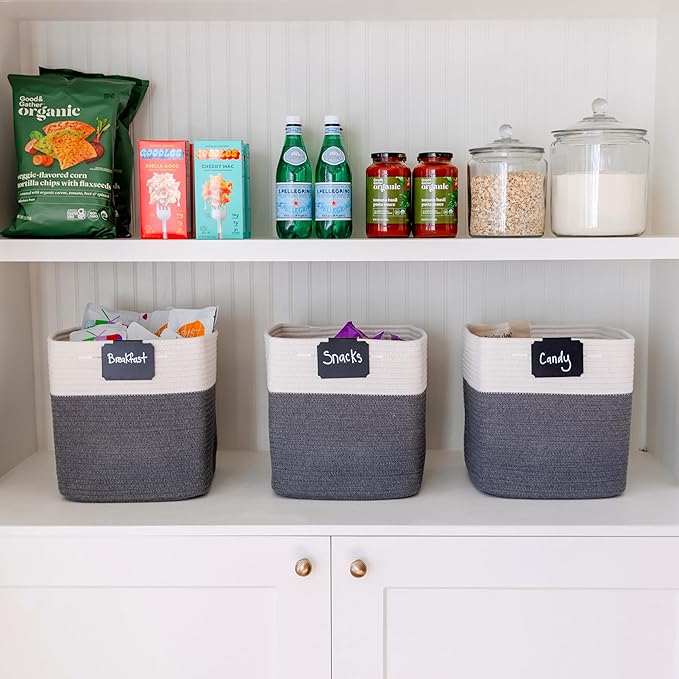 NaturalCozy Storage Cubes 11 Inch Cotton Rope Woven Baskets for Organizing, 3-Pack | Cube Storage Bin | Square Storage Baskets for Shelves Organizer, Classroom, Kids Toy Bins, Closet, Baby Nursery-Ruum Studio Home