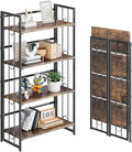 4NM No Assembly 4 Tiers Folding Bookshelf, 47.2" H Foldable Storage Shelves Vintage Bookcase Standing Racks Study Organizer Home Office - Rustic Brown Black-Ruum Studio Home