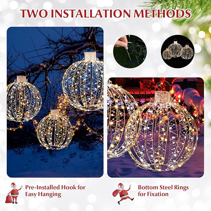 Tangkula Christmas LED Light Balls for Tree (3 Pack), Outside Lighted Sphere with 180 Warm White & 180 Cold White Lights, Holiday Lighted Decorations, Christmas Sphere Balls for Indoor Outdoor Decor-Ruum Studio Home
