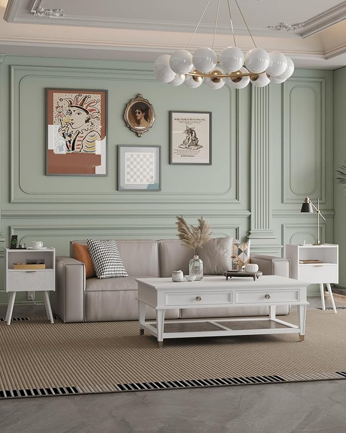 Nightstand,Modern Bedside Table with Storage Drawer and Open Wood Shelf, Accent Night Stand with Solid Wood Legs for Living Room, Bedroom and Small Spaces,Easy Assembly (White-Outlet)-Ruum Studio Home