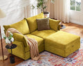 Luxury Modular Sectional Sofa, L-Shaped 3-Seat Couch with Storage Ottoman Deep Seat & Reversible Chaise Lounge Chenille Yellow for Compact Spaces, Apartments, Dorm-Ruum Studio Home