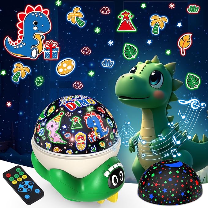 Dinosaur Night Light Projector for Kids Green Dino Toys for Boys, Star Night Lights with Music and Timer, 17 Mode Color Changing Lamp with Remote, Christmas Birthday Gift for Baby Girl Boy-Ruum Studio Home