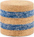 Handwoven Ottoman Pouf, Natural Water Hyacinth Footstool, Round Braided Outdoor Seat with Sturdy Frame, Boho Accent Stool for Patio, Balcony, or Garden (Blue)-Ruum Studio Home
