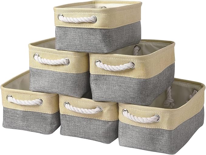 TcaFmac Organization and Storage Bins for Shelves - Small 6 Pack 12x8x5.2 inch Collapsible Storage Basket for Organizing, Fabric Storage Cubes for Gifts Empty for Toy Books (Gold & Grey)-Ruum Studio Home