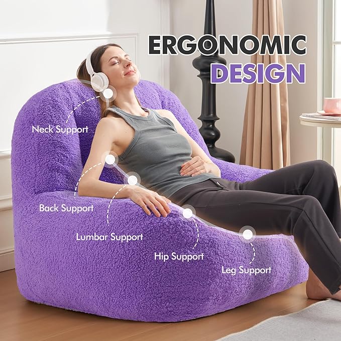 Homguava Bean Bag Chairs for Adults,Giant Beanbag Couch Adult Bean Bag Chair with Filler Included,Modern Lazy Sofa Comfy Chair for Living Room(Purple)-Ruum Studio Home