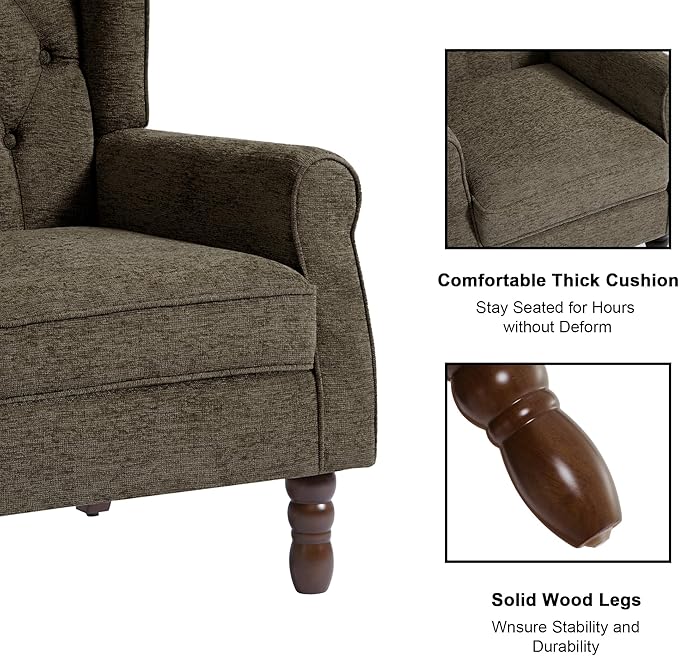 Accent Chair, Upholstered Armchair with Button Tufted High Back & Solid Wood Legs, Comfy Wingback Reading Single Sofa Chair for Small Spaces, Living Room, Bedroom (Taupe, Set of 1)-Ruum Studio Home