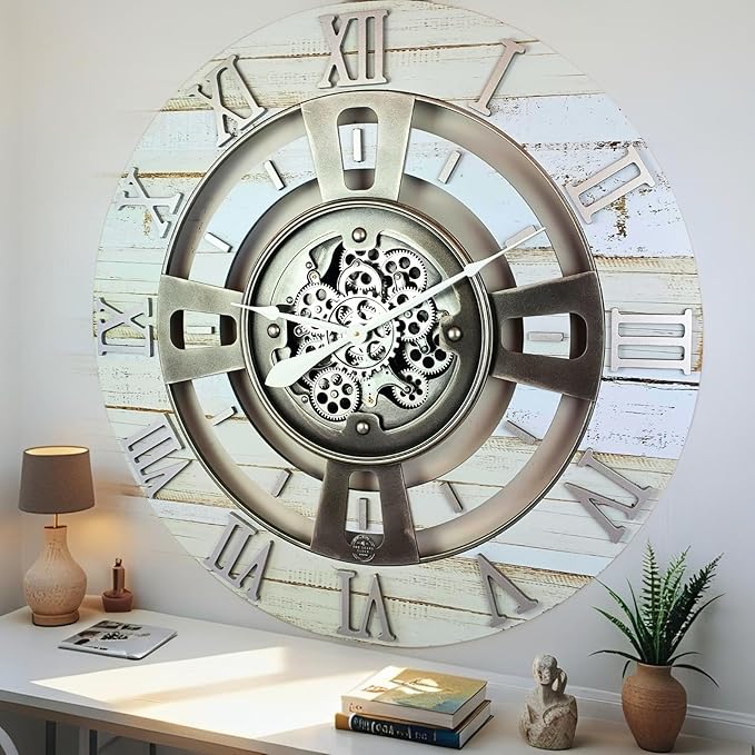 The Gears Clock Real Moving Gear Wall Clock England Line (Desert Beige, 24 inches (60 cm))-Ruum Studio Home
