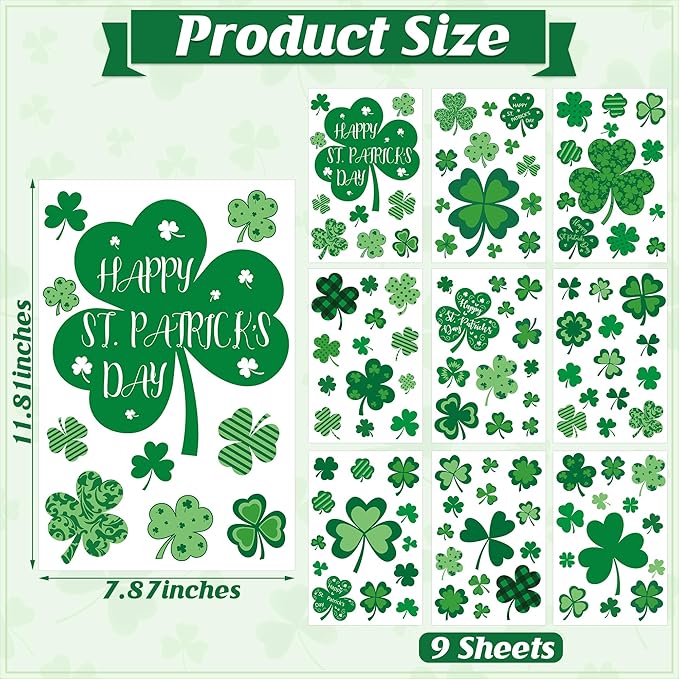 9 Sheets St Patricks Day Window Clings, 115 PCS St Patrick's Day Shamrock Window Stickers for St Patricks Day Decorations, Green Static Spring Window Clings for Glass Windows St Patricks Day Decor-Ruum Studio Home
