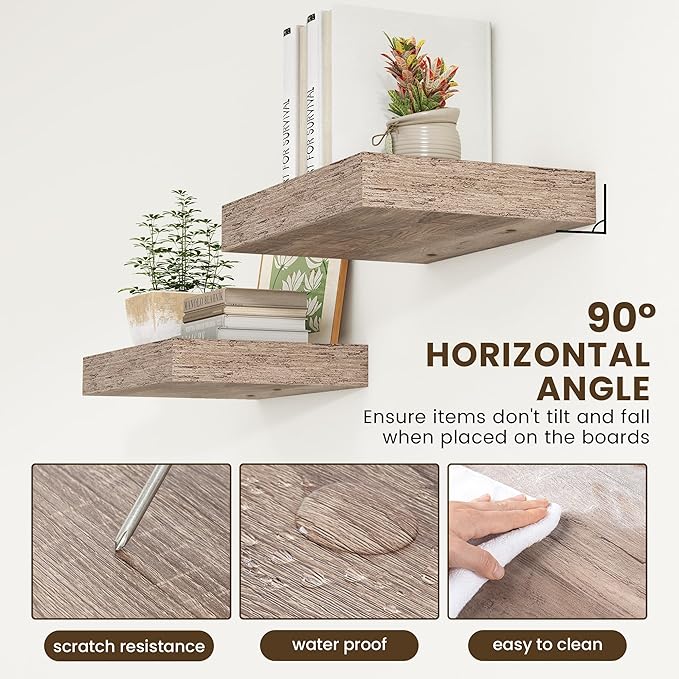 Deep Floating Shelves for Wall | 16 Inch Wide x 12 Inch Deep Floating Shelves Set of 2 | Rustic Grey Wood Wide Wall Shelves | Bookshelf Laundry Shelf TV Shelf-Ruum Studio Home