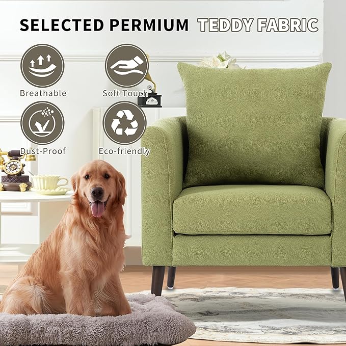 Barrel Accent Chair Set of 2 with Back Pillow, Large Upholstered Armchair with Solid Wood Legs Modern Reading Chairs for Living Room Bedroom-Ruum Studio Home