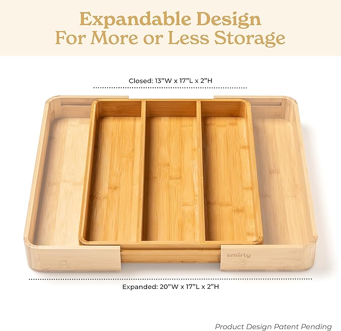 SMIRLY Silverware Drawer Organizer – Bamboo Kitchen Drawer Organizer, Adjustable Utensil Holder and Cutlery Tray, Drawer Dividers for Flatware and Kitchen Utensils-Ruum Studio Home