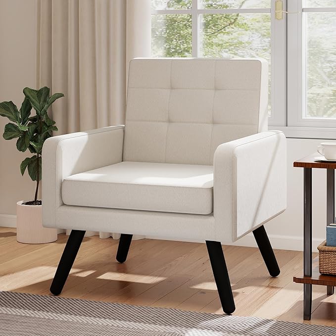 Kromax Mid-Century Modern Accent Chair for Living Room, 496 Lb. Weight Capacity, Dual Armrests, Comfy Extra Large Seat, Timeless Style Perfect for Reading & Relaxing, Beige-Ruum Studio Home