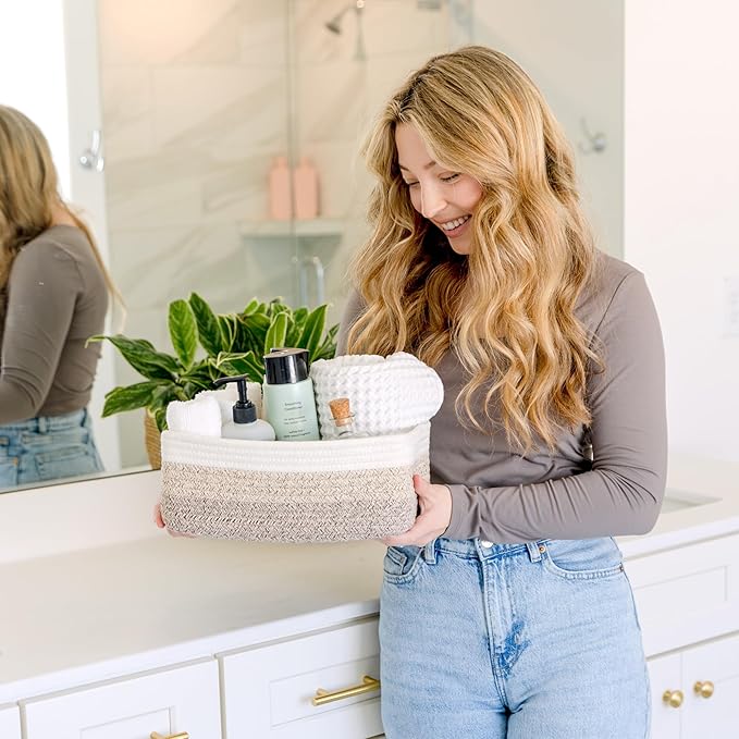 NaturalCozy 11.8"x8"x4.5” Storage Baskets for Shelves 3 Pack | Cotton Rope Woven Small Baskets for Organizing | Small Storage Bins for Nursery, Bathroom, Closet, Cube Shelf, Decorative, Gift Basket-Ruum Studio Home