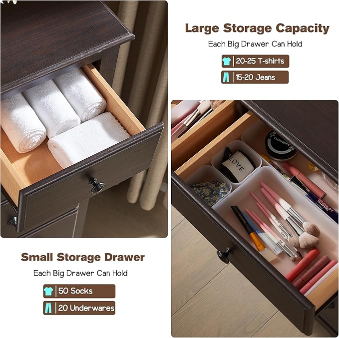 T4TREAM 7 Drawers Dresser Chests for Bedroom, Wood Vintage Chests of Drawers, Rustic Dressers Chset Organizer for Bedroom, Living Room, Hallway, Espresso-Ruum Studio Home