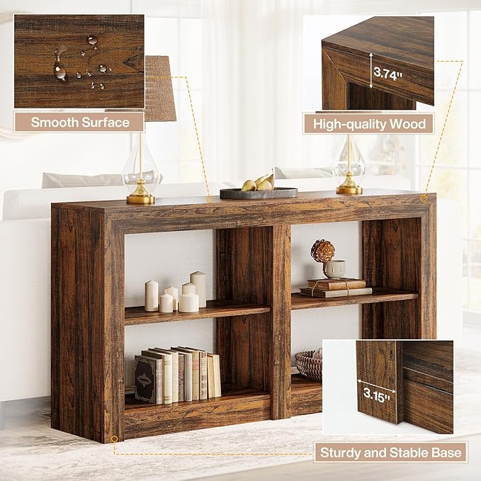 Tribesigns 59-Inch Farmhouse Entryway Table, 3-Tier Console Tables for Living Room, Wood Console Behind Couch for Living Room, Hallway, Foyer, Rustic Brown-Ruum Studio Home