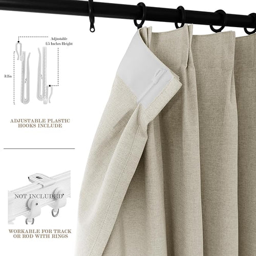 100% Blackout Linen Textured Drapes for Bedroom Pinch Pleated Curtains for Track System Portable Drapery for Sliding Glass Door/Storage/Space Room Divider, 70" Wx96 L, 1 PC, Ivory White-Ruum Studio Home