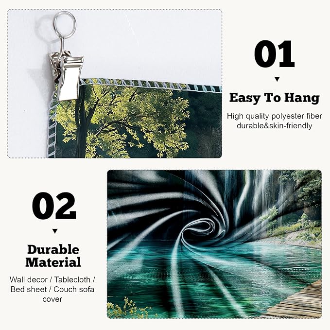 BSFHH Nature Tapestry Forest Tree Sea Cave Wall Hanging, Stream Through Rainforest Landscape Wall Art Tapestry for Bedroom Living room (Waterfall, 90"×70", Unframed)-Ruum Studio Home