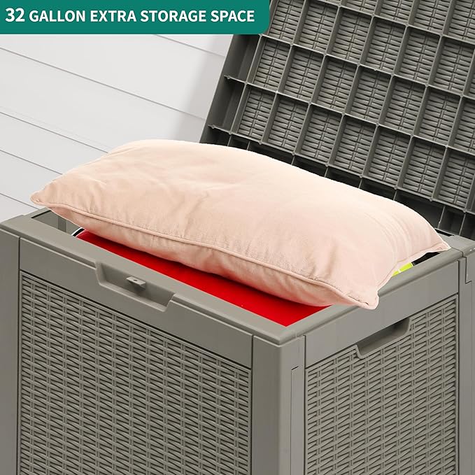 YITAHOME 32 Gallon Deck Box, Indoor Outdoor Storage Box for Patio Furniture, Pool Accessories, Cushions,Garden Tools,Sports Equipment, Waterproof Resin Rattan with Lockable Lid and Side Handles(Brown)-Ruum Studio Home