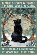Black Cat Decor Vintage Metal Tin Sign Black Cat Once Upon a Time There was a Girl Poster Art Decor Home Bar Poster Cute Posters Cat Posters 12 x 8 Inch-Ruum Studio Home
