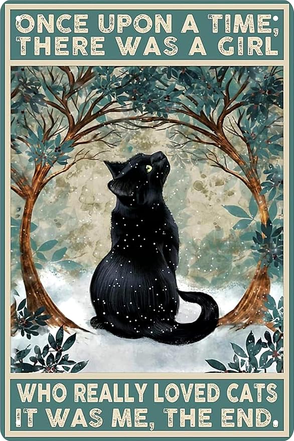 Black Cat Decor Vintage Metal Tin Sign Black Cat Once Upon a Time There was a Girl Poster Art Decor Home Bar Poster Cute Posters Cat Posters 12 x 8 Inch-Ruum Studio Home