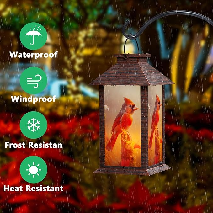 Solar Lanterns Outdoor, Waterproof Cardinal Garden Hanging Lanterns with LED Flickering Flameless Candles, Lantern Decor Birthday Gifts for Women Mom Grandma-Ruum Studio Home