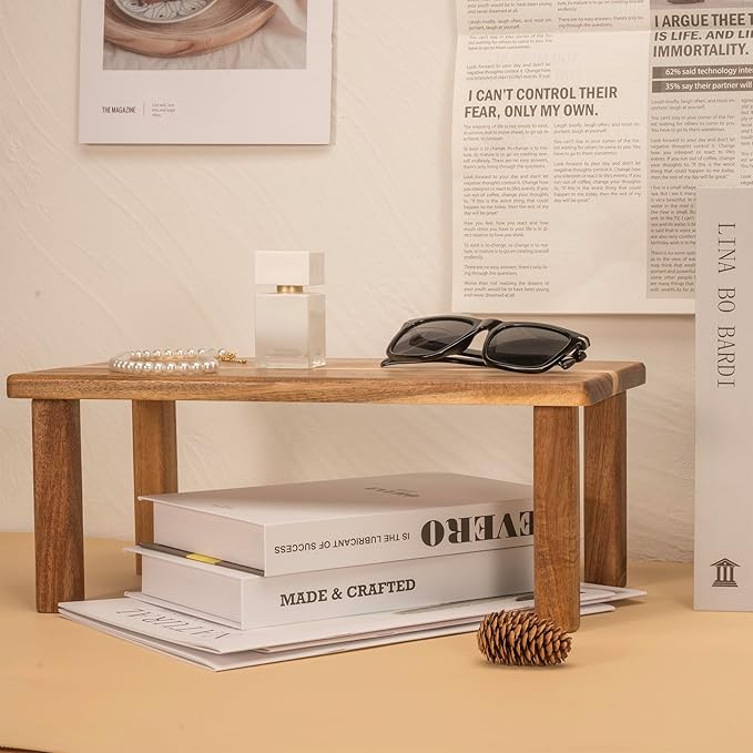 Acacia Wooden Desktop Organizer Shelf Kitchen Cabinet and Counter Riser Display Shelf for Top of Desk Home Office Bathroom Coffee Table Display Stand-Ruum Studio Home