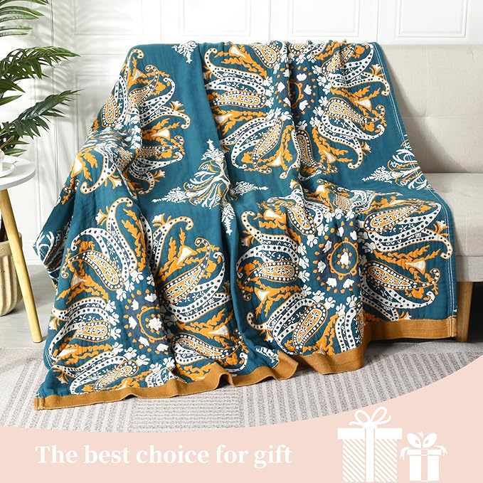 Boho Throw Blanket for Bed - 100% Pure Cotton Ultra Soft Rustic Quilt - Farmhouse Decor Bed Blankets, All Season Rustic Throw for Sofa Couch Chair(80''x 90'', Boho Floral)-Ruum Studio Home