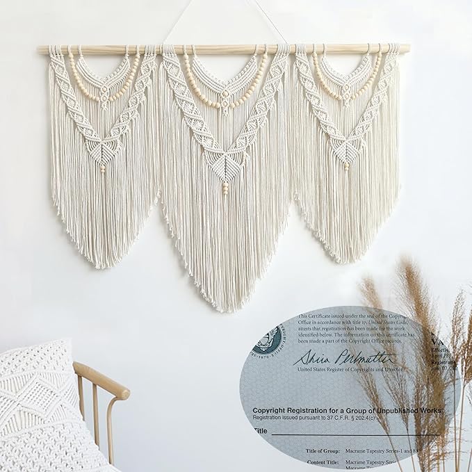 Achart Macrame Wall Hanging Large- Boho Wall Decor- large wall art- Wall Decor Living Room- Macrame Tapestry Boho Decor for Bedroom (Beige-V)-Ruum Studio Home