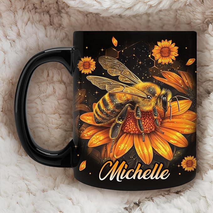 Hyturtle Personalized Sunflower Bee Mug - Bee Keeper Gifts For Women Lovers Teacher - Honey Gifts For Beekeeper Farmer On Birthday - Queen Honeycomb Decor - Custom Coffee Cup Ceramic Mug 11 Oz 15 Oz-Ruum Studio Home