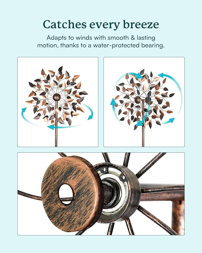 Yard Garden Wind Spinners - Large Wind Spinners Outdoor Metal, Kinetic Lawn Patio Wind Sculptures Windmill Decor (Copper Leaves, W23 x H84)-Ruum Studio Home