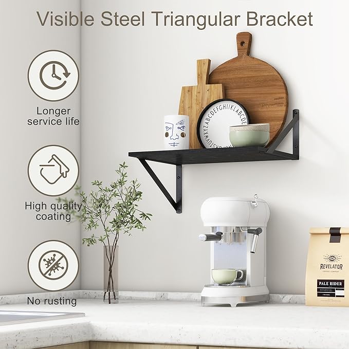 Fun Memories Deep Floating Shelves for Wall, 12 Inch Deep Black Floating Shelves Set of 2, 16" W x 12" D Wall Shelf, Wide Display Ledges Shelves for Bedroom, Bathroom, 12 Deep Bookshelf Wall Mounted-Ruum Studio Home