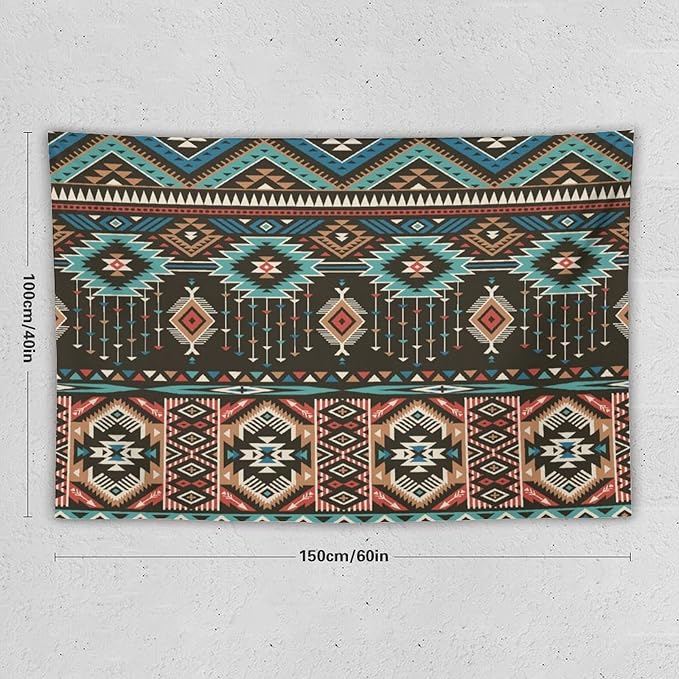 HZOHNAGO Aztec Tapestry Turquoise Blue and Brown and Native American Tribal Pattern Printed Wall Tapestry Wall Hanging for Bedroom Living Room Dorm 60" W x 40" H-Ruum Studio Home