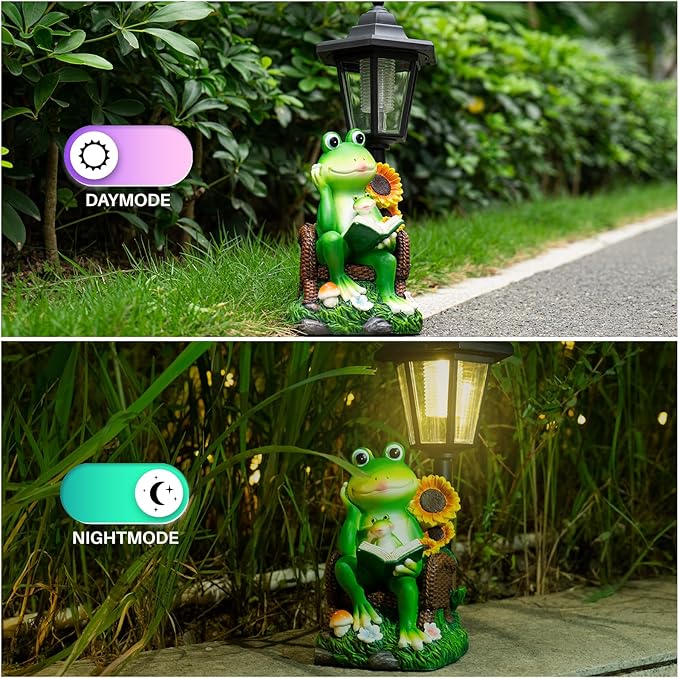 mopha Solar Garden Statues Frog Decor wth Lanterns - 12.5'' Figurines Decorations for Patio Yard Lawn Ornaments Gifts for Christmas Birthday Easter Housewarming-Ruum Studio Home