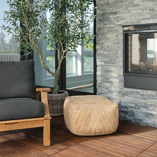 Pouf Ottoman, Square Braided Natural Jute Ottoman Pouf for Living Room or Bedroom, Floor Chair, Foot Rest or Decorative Home Decor-Ruum Studio Home