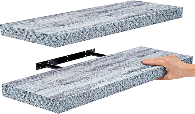 Sorbus Floating Shelves - 2 Pack 24 X 9 Inch Rustic Blue Wall Shelves for Bedroom, Kitchen, Living Room, Bathroom Shelves, Home Decor - Extra Long Floating Shelf for Trophy, Books Frames, Toilet Paper-Ruum Studio Home