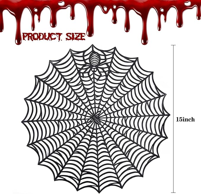 8 Pcs Spider Web Placemats - 15" Heat Insulation Table Mats - Hollow Out Spiderweb Coasters for Dining Table Halloween Decoration (Black)-Ruum Studio Home