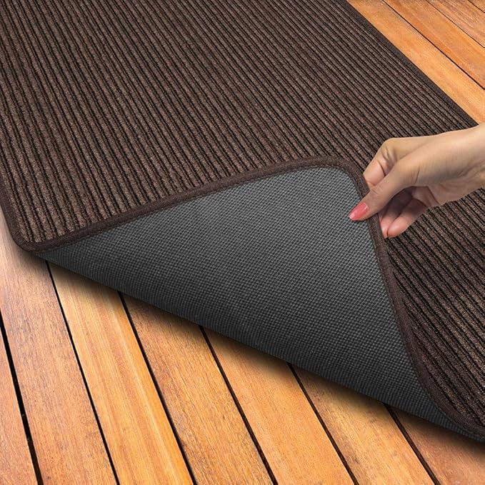 House, Home and More Indoor Outdoor Double-Ribbed Carpet Runner with Skid-Resistant Rubber Backing - Bittersweet Brown - 4 Feet x 10 Feet-Ruum Studio Home