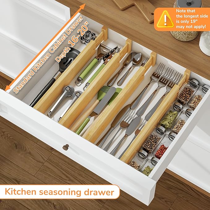 BAMEOS Drawer Divider,Expandable Bamboo Separators Adjustable Utensil Knife Fork Tool Kitchen Organizer, Clothes Fabric Drawer Organizer In Bathroom Bedroom Office, Cabinet Dresser Organizer 4-pack-Ruum Studio Home