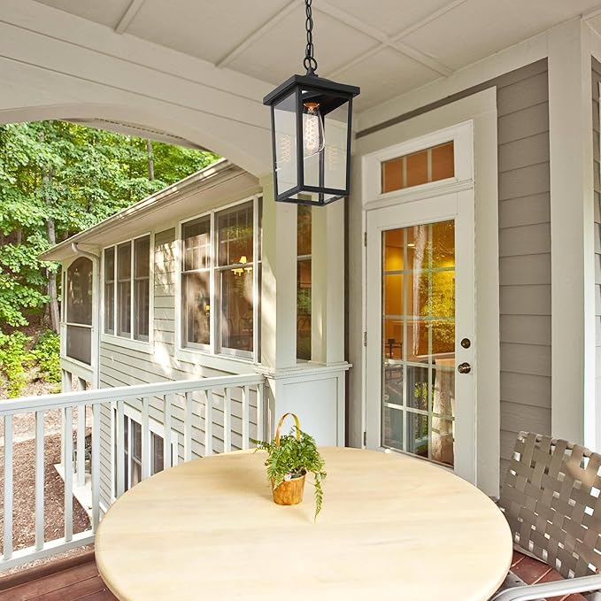 LOG BARN Outdoor Pendant Light Fixture, Farmhouse Exterior Lights, Anti-Rust Ceiling Outdoor Light with Clear Glass, Lantern Hanging Light for Front Door, Entry, Porch, and Gazebo-Ruum Studio Home