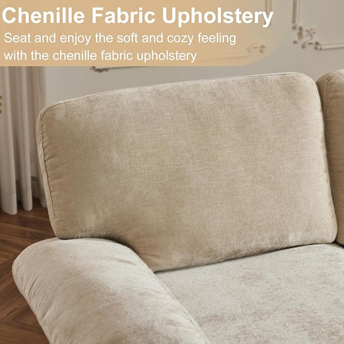 Karl home U-Shape Sectional Sofa Couch 111" Modern 4-Seat Sofa with Chaises Chenille Fabric Upholstered Covertible Couch with Wood Grain Legs for Living Room, Reception Room, Apartment, Khaki-Ruum Studio Home