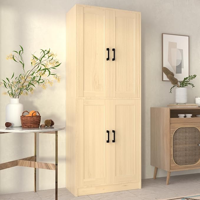 Oak Kitchen Pantry, 71" Tall Cabinet with Doors, Hutch with Storage for Dining Room-Ruum Studio Home