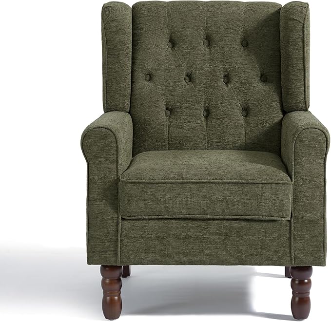 UIXE High Back Accent Chair, Upholstered Armchair in Fabric for Living Room, Retro Wingback Arm Chair Comfy Single Sofa Bedroom Reading Seat with Solid Wood Legs - Green-Ruum Studio Home