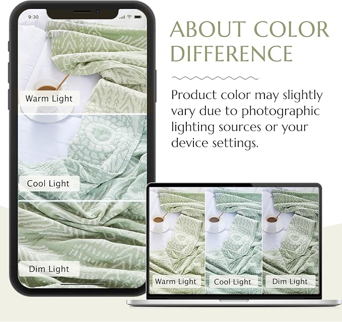 jinchan Boho 100% Cotton Blanket Muslin Lightweight Twin Size Throw Blanket Reversible for Couch Soft Cozy All Season 3-Layer Throw Coverlet Blanket for Bedroom Living Room Decor Green 60x80 Inches-Ruum Studio Home