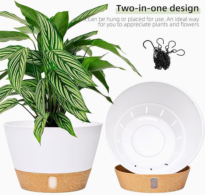 QCQHDU 2 Pack Hanging Planters for Indoor Outdoor Plants, 10 Inch Hanging Baskets Flower Pots with Reservoir Tray & Visible Water-Level-Ruum Studio Home