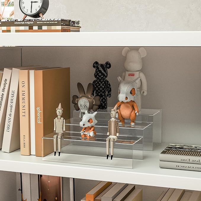 Square Acrylic Display Risers 3pcs, Clear Showcase Shelves for Collectibles, Funko Pop Figures, Perfumes, Cupcake, Candy Dessert - 3''x4''x5''-Ruum Studio Home