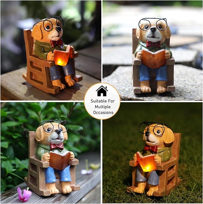 Solar Garden Decor Statues Dog Figurines Mini Fairy Garden Accessories Outdoor Lights,Garden Art Patio Porch Balcony Yard Home Lawn Ornaments,Mothers Day Birthdays Gifts for Mom Grandma-Ruum Studio Home