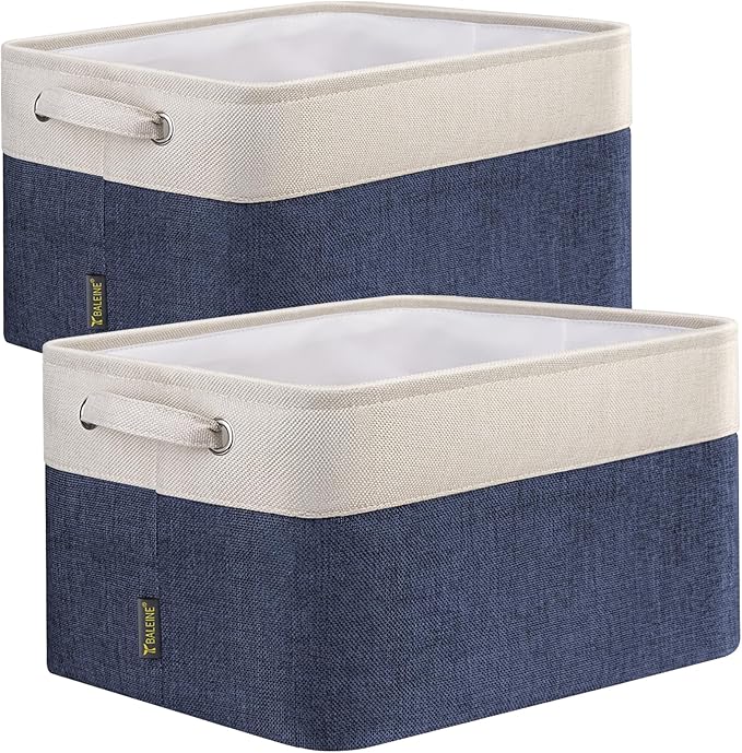 BALEINE 2 Pack Fabric Storage Bins for Shelves, Linen Storage Baskets for Organizing, Decorative Closet Bins for Clothes, Home (Navy Blue, 15"x11"x9.5") ﻿-Ruum Studio Home