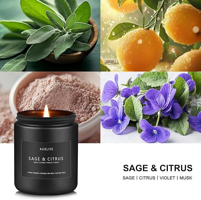 Sage & Citrus Candle | Scented Candle for Home, Aromatherapy Candles - Soy Candles for Home Scented, Gift for Women Men, Home Fragrance Decoration -7oz-Ruum Studio Home